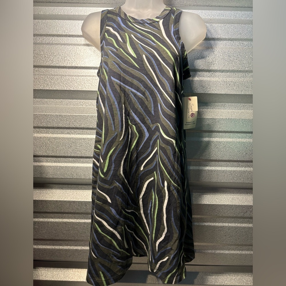 Secret Treasures Black and Blue Patterned Mini Dress